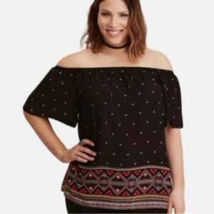 Torrid Women's Challis Blouse Border Print Off the Shoulder Size 4X